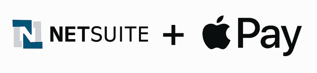 NetSuite logo alongside Apple Pay logo with a plus sign in between, representing integration of NetSuite and Apple Pay
