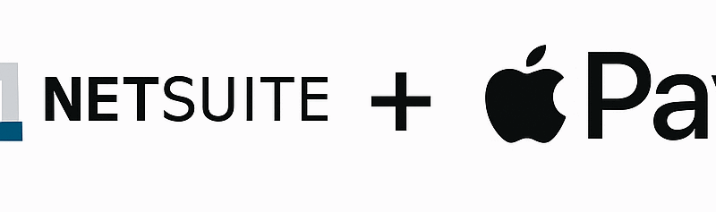 NetSuite logo alongside Apple Pay logo with a plus sign in between, representing integration of NetSuite and Apple Pay